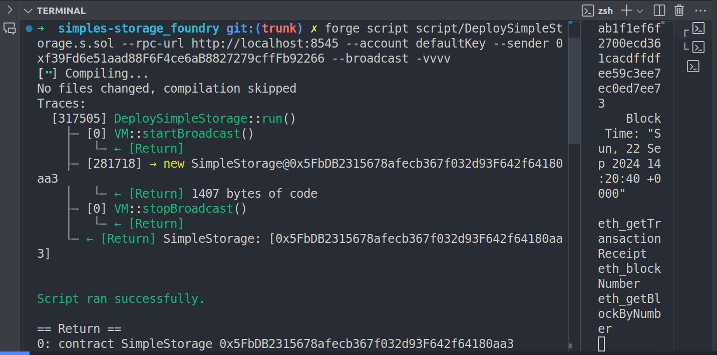 success script run on terminal