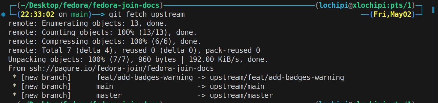 git fetch command status on terminal
