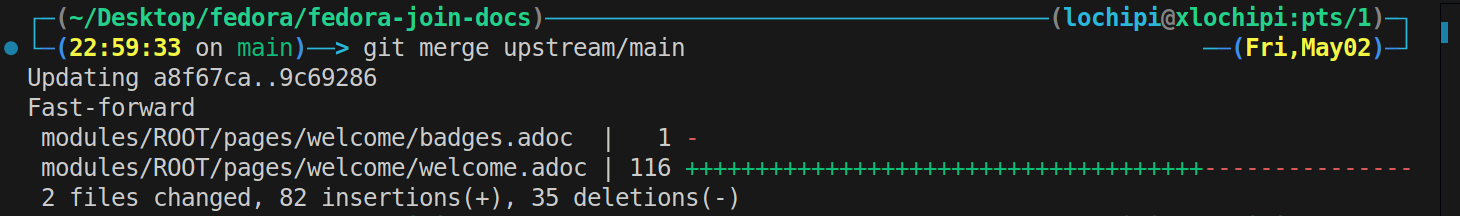 git merge upstream status on terminal
